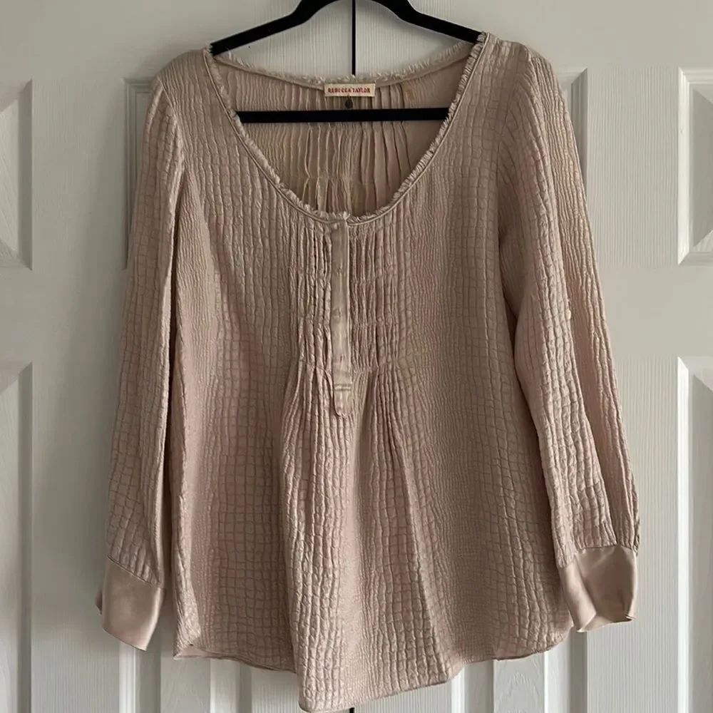 Rebecca Taylor Women’s Light Pink Textured Blouse Size 6